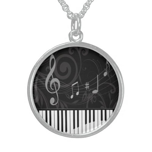 Whimsical Piano and Musical Notes Sterling Silver Necklace