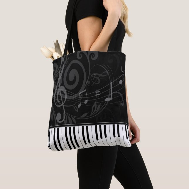 Whimsical Piano and Musical Notes Tote Bag (Close Up)