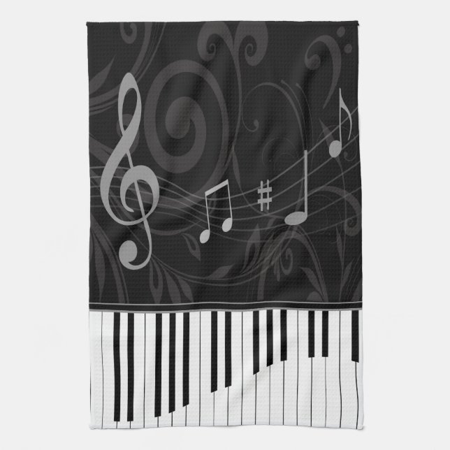 Whimsical Piano and Musical Notes Towel (Vertical)