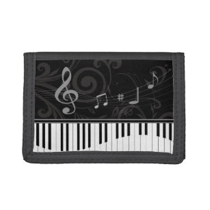 Piano Keys Keyboard Tri-Fold Wallet with Chain Retro Music Gifts