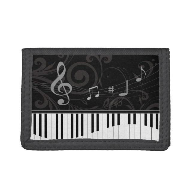 Whimsical Piano and Musical Notes Tri-fold Wallet (Front)