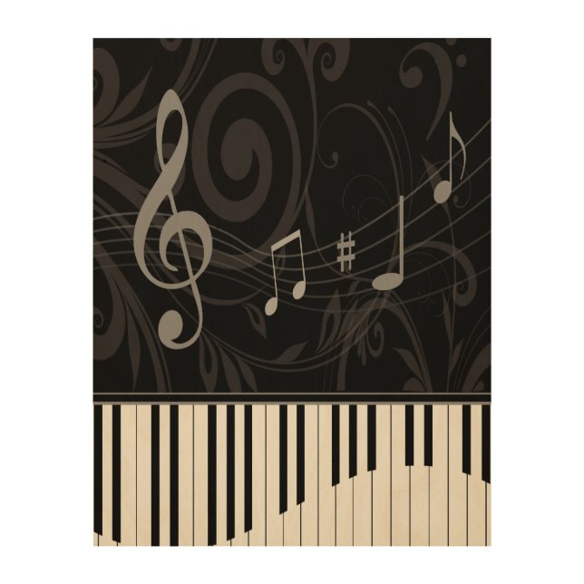 Whimsical Piano and Musical Notes Wood Wall Decor (Front)
