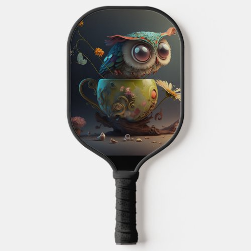 Whimsical Pickleball Paddle Owl in a Teacup