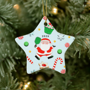Whimsical Pickleball Santa Ceramic Ornament