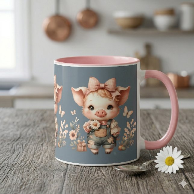 Whimsical Piglet in Pastel Overalls Blue Mug (Whimsical Piglet in Pastel Overalls Blue Mug)