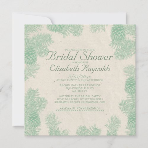 Whimsical Pine Cone Bridal Shower Invitations