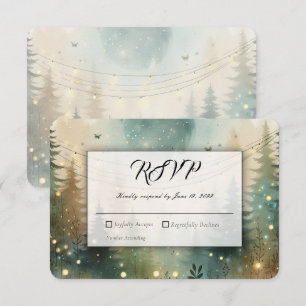 Whimsical Pine Forest Fairy Lights Wedding RSVP Card