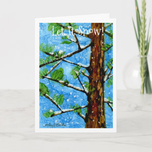 Whimsical pine tree in the snow holiday card