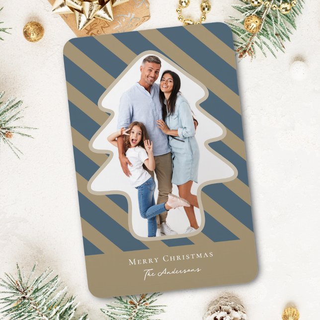 Whimsical Pine Tree Shaped Photo Holiday Card Magnet (Creator Uploaded)