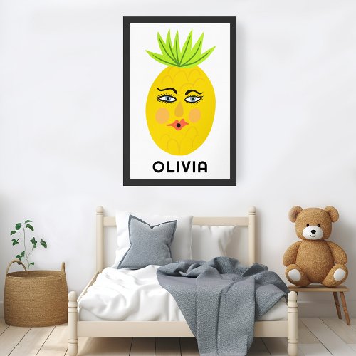 Whimsical Pineapple CUSTOM BABY NAME Art Poster