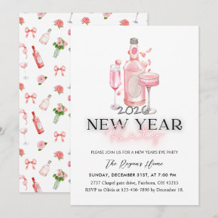 Whimsical Pink 2026 New Year Party Invitation