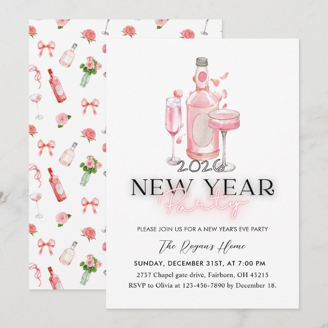Whimsical Pink 2026 New Year Party Invitation (Front/Back)
