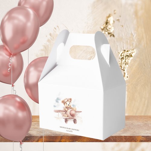 Whimsical Pink Airplane Adventure Baby Shower Favor Boxes