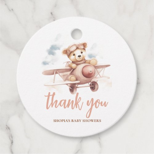 Whimsical Pink Airplane Adventure Baby Shower Favor Tags