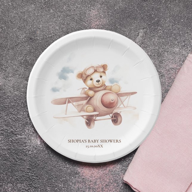 Whimsical Pink Airplane Adventure Baby Shower Paper Plates (Creator Uploaded)
