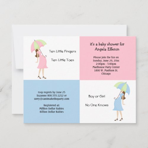 Whimsical Pink And Blue Baby Shower Invitation