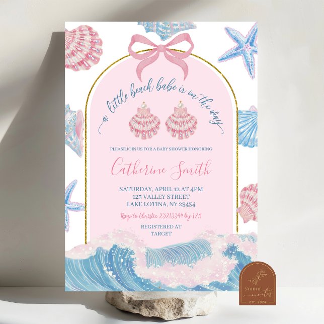 Whimsical Pink and Blue Beach Babe Baby Shower Invitation (Creator Uploaded)
