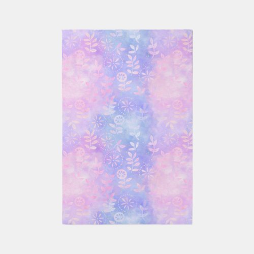 Whimsical Pink and Blue Floral Pattern Area Rug