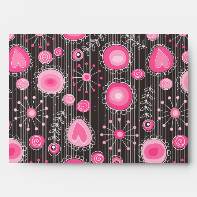 Whimsical pink and blue hearts and flowers floral envelope (Front)