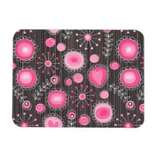 Whimsical pink and blue hearts and flowers floral magnet