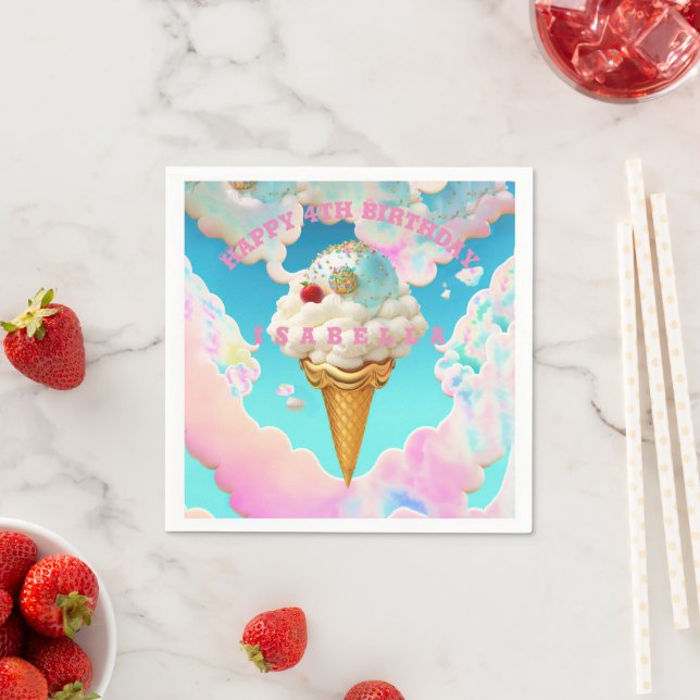 Whimsical Pink and Blue Ice Cream Party Birthday  Napkins (Insitu)