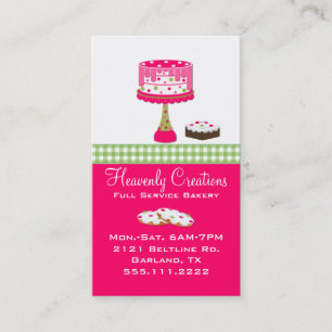 Whimsical Pink and Green Bakery Business Card