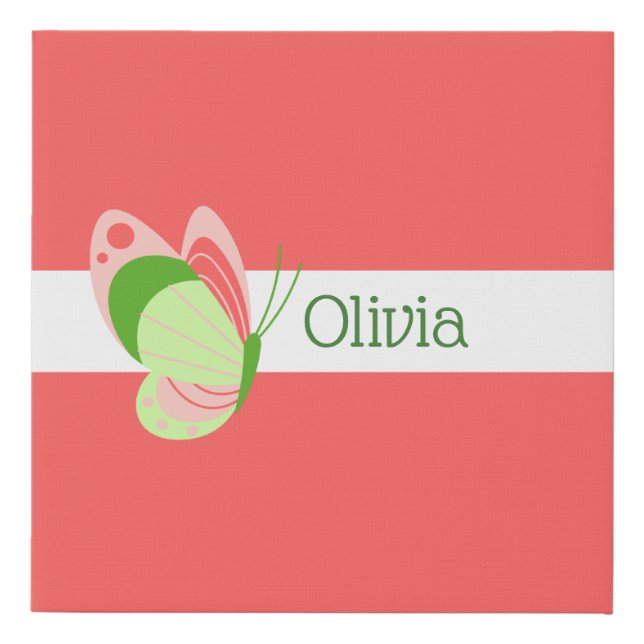 Whimsical Pink and Green Butterfly  Faux Canvas Print (Front)