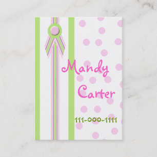 Whimsical Pink and Green Children's Calling Cards