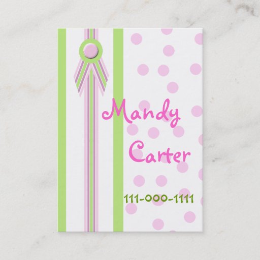 Customizable Whimsical Pink and Green Children's Calling Cards Business Card Template
