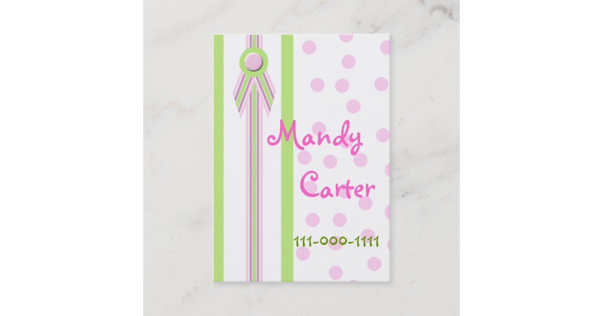 Whimsical Pink and Green Children's Calling Cards | Zazzle