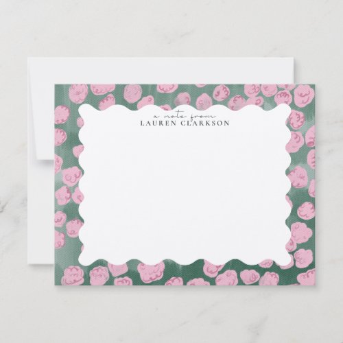 whimsical pink and green floral note card