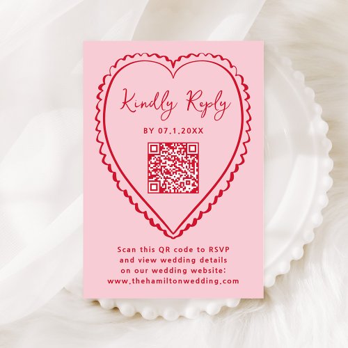 Whimsical Pink and Red Heart QR Code Wedding