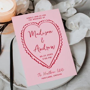Whimsical Pink and Red Heart Wedding Invitation