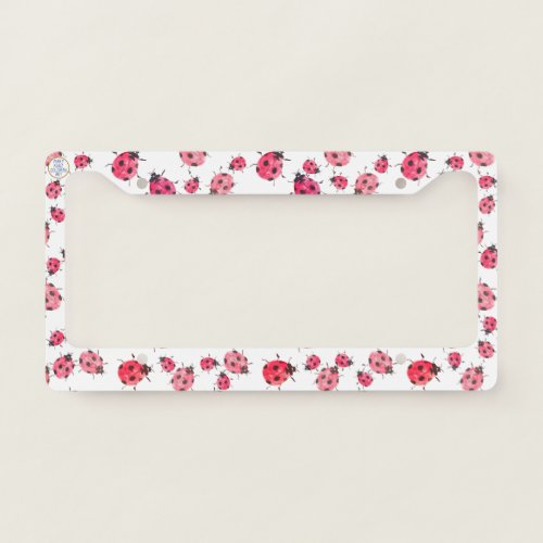 Whimsical Pink and Red Ladybugs Girly Watercolor License Plate Frame