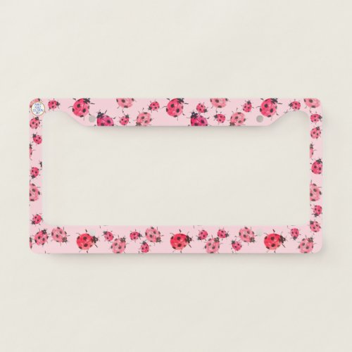 Whimsical Pink and Red Ladybugs Girly Watercolor License Plate Frame