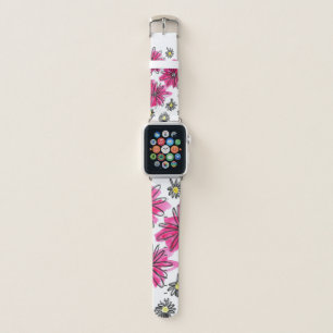 Whimsical Pink and White Flowers Apple Watch Band