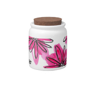 Whimsical Pink and White Flowers Candy Jar