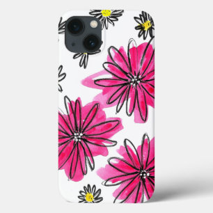 Whimsical Pink and White Flowers iPhone 13 Case
