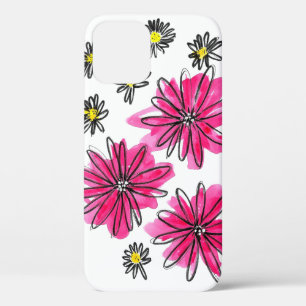 Whimsical Pink and White Flowers iPhone 12 Case