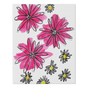Whimsical Pink and White Flowers Faux Canvas Print