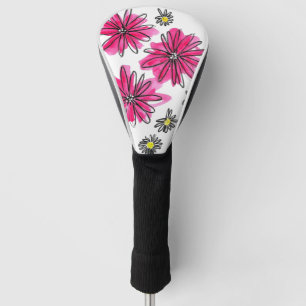 Whimsical Pink and White Flowers Golf Head Cover