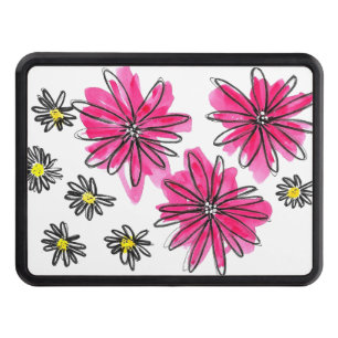 Whimsical Pink and White Flowers Hitch Cover