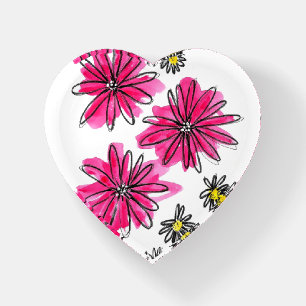 Whimsical Pink and White Flowers Paperweight