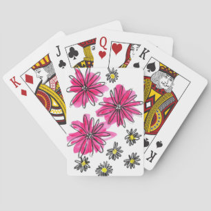 Whimsical Pink and White Flowers Poker Cards