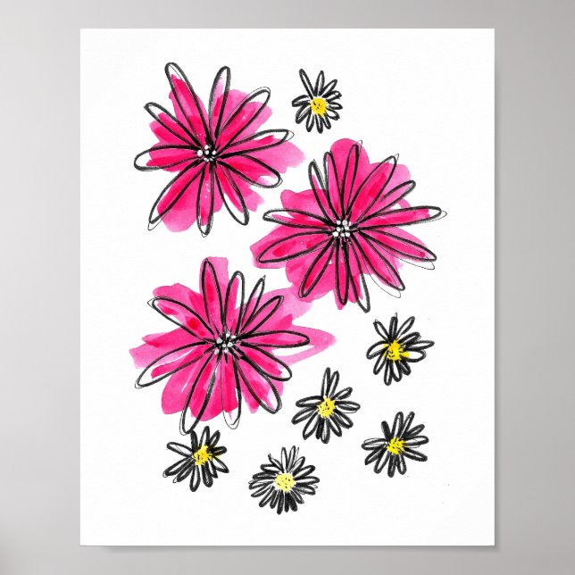Whimsical Pink and White Flowers Poster (Front)