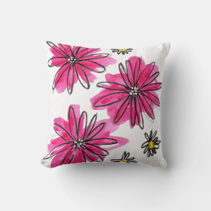 Whimsical Pink and White Flowers Throw Pillow