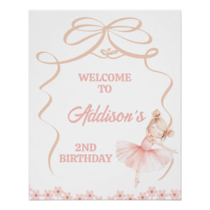 Whimsical Pink Ballerina 2nd Birthday Welcome Poster