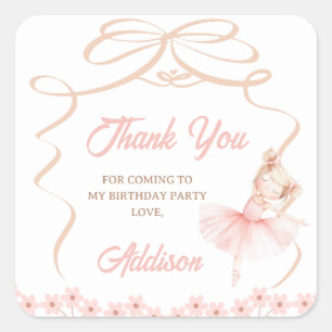 Whimsical Pink Ballerina Two Tu 2nd Birthday  Square Sticker