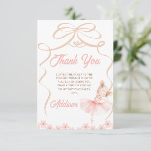 Whimsical Pink Ballerina Two Tu 2nd Birthday Thank You Card