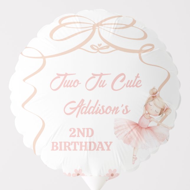 Whimsical Pink Ballerina Two Tu Cute 2nd Birthday Balloon (Front)